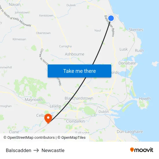 Balscadden to Newcastle map