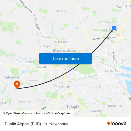 Dublin Airport (DUB) to Newcastle map