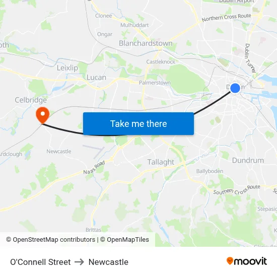 O'Connell Street to Newcastle map