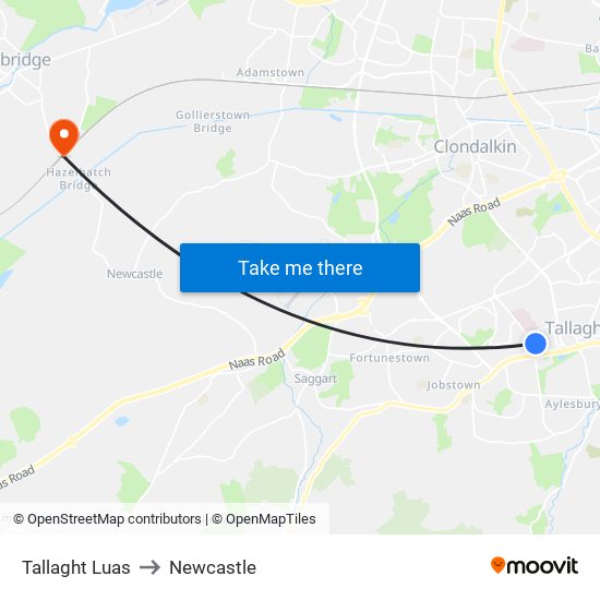 Tallaght Luas to Newcastle map