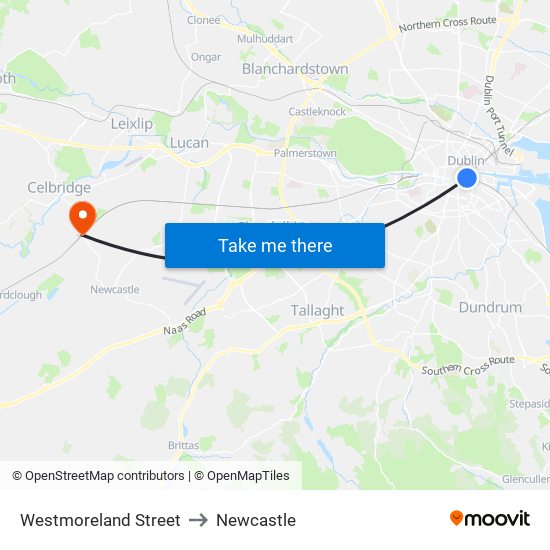Westmoreland Street to Newcastle map