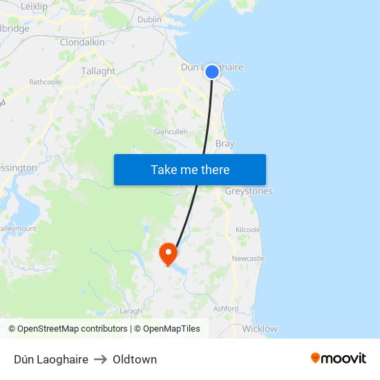 Dún Laoghaire to Oldtown map