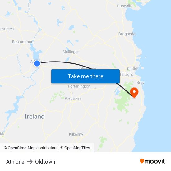 Athlone to Oldtown map