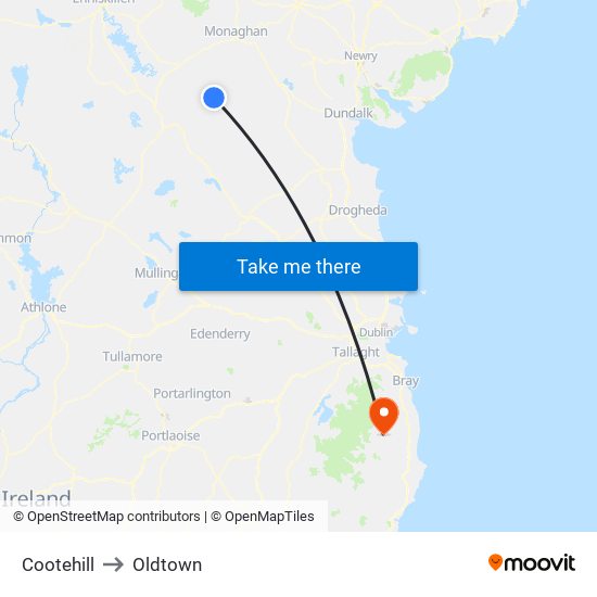 Cootehill to Oldtown map