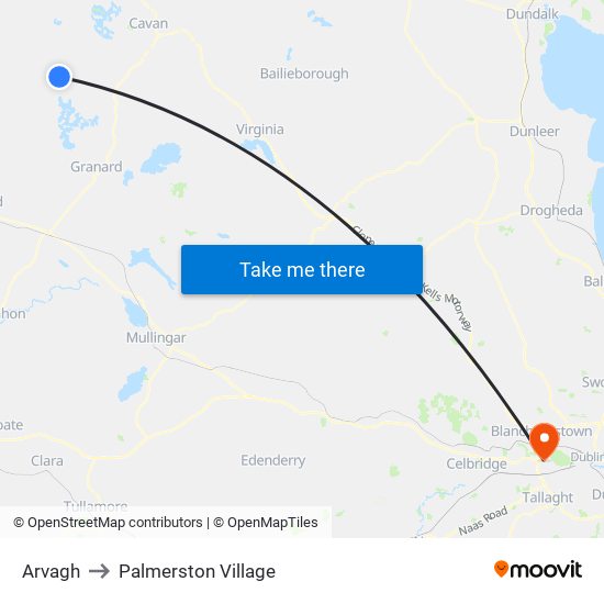 Arvagh to Palmerston Village map