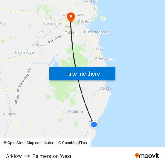 Arklow to Palmerston West map