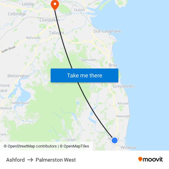 Ashford to Palmerston West map