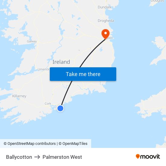 Ballycotton to Palmerston West map