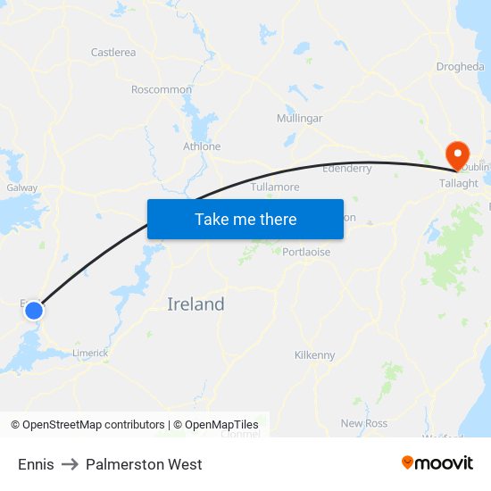 Ennis to Palmerston West map