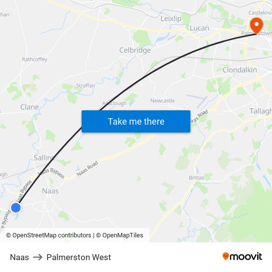 Naas to Palmerston West map