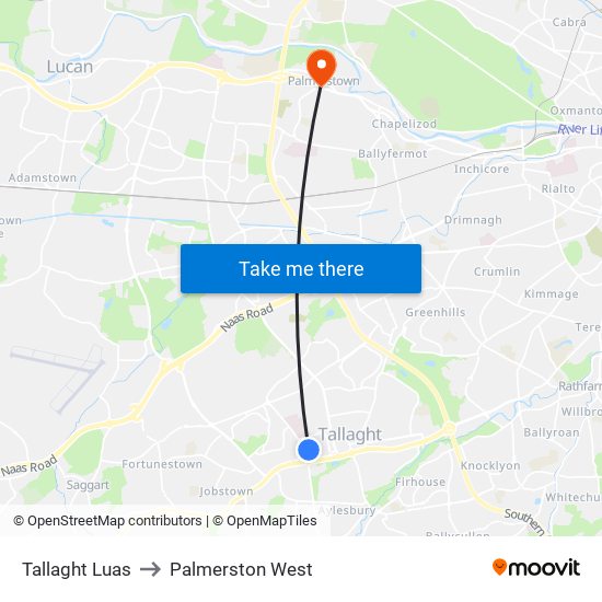 Tallaght Luas to Palmerston West map