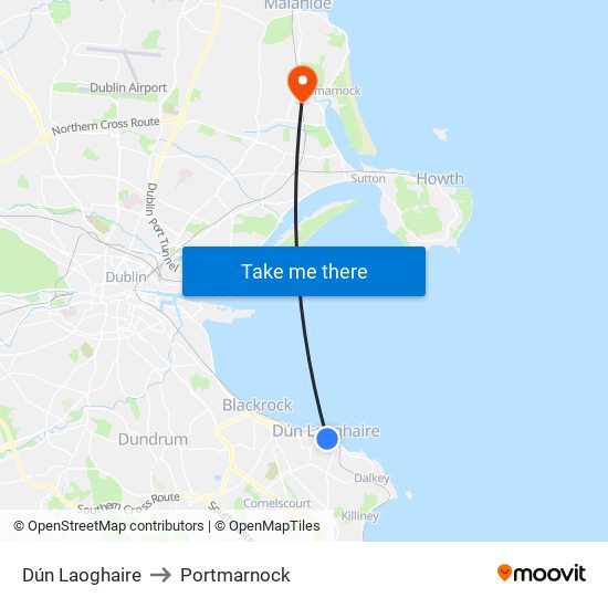 Dún Laoghaire to Portmarnock map