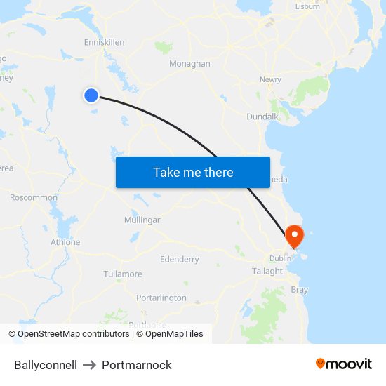 Ballyconnell to Portmarnock map