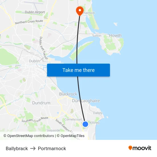 Ballybrack to Portmarnock map