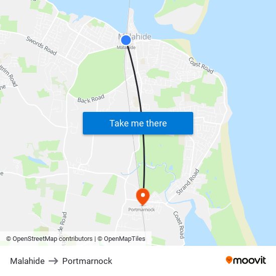 Malahide to Portmarnock map