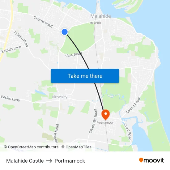 Malahide Castle to Portmarnock map