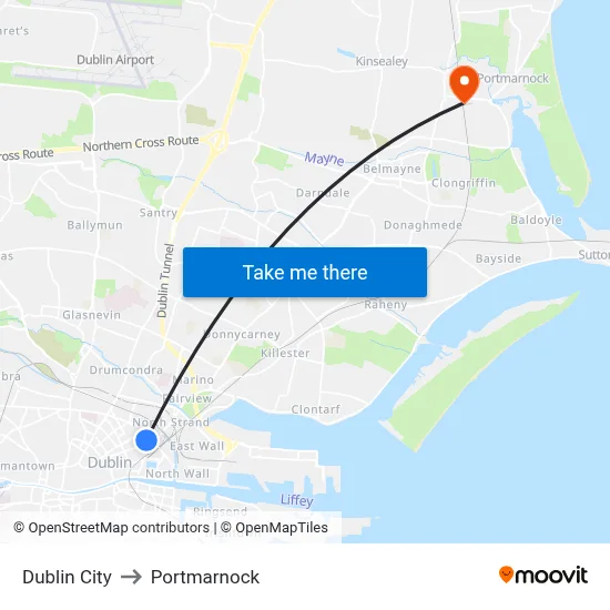 Dublin City to Portmarnock map
