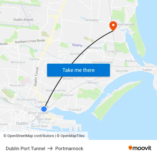 Dublin Port Tunnel to Portmarnock map