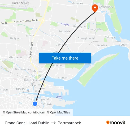 Grand Canal Hotel Dublin to Portmarnock map