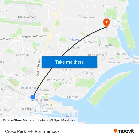 Croke Park to Portmarnock map