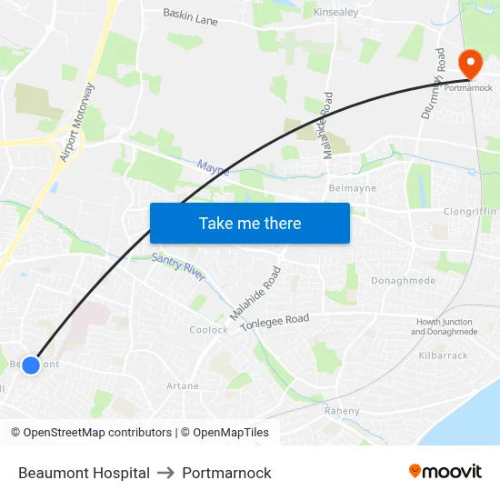 Beaumont Hospital to Portmarnock map