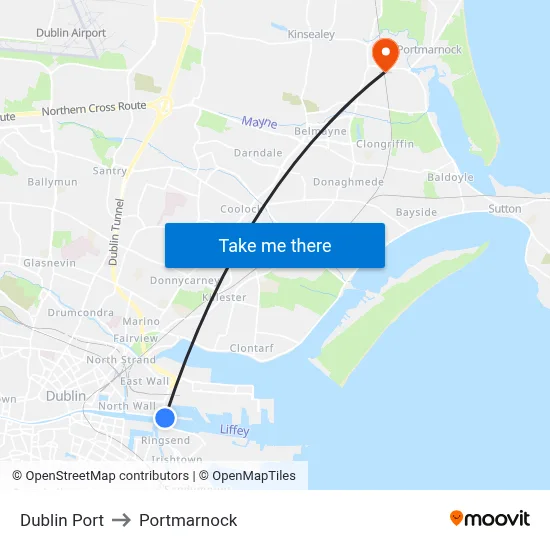 Dublin Port to Portmarnock map