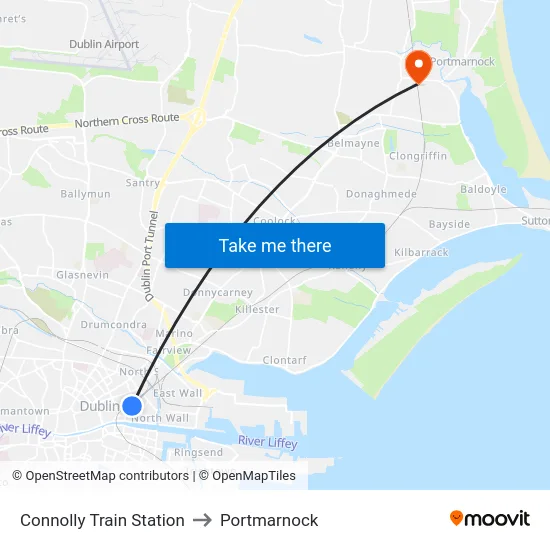 Connolly Train Station to Portmarnock map