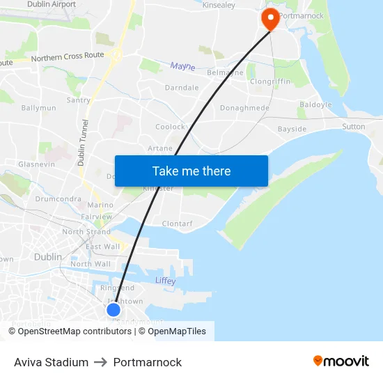 Aviva Stadium to Portmarnock map