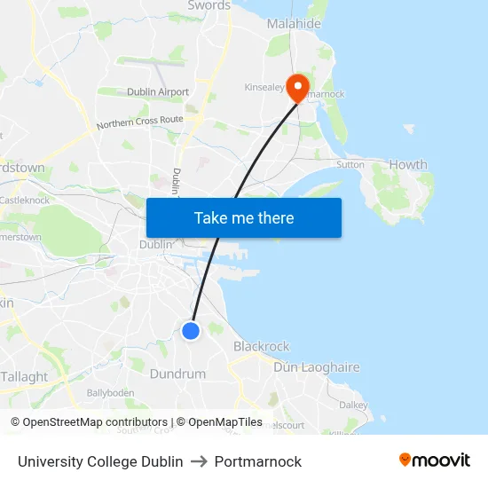 University College Dublin to Portmarnock map