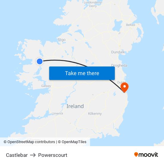 Castlebar to Powerscourt map