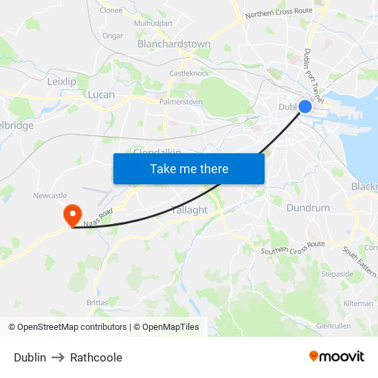 Dublin to Rathcoole map