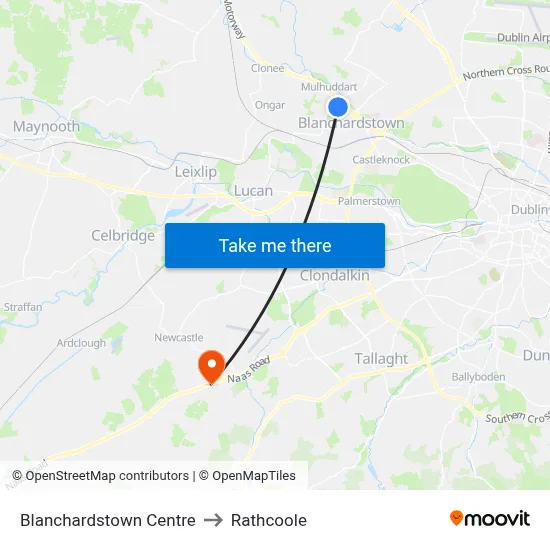 Blanchardstown Centre to Rathcoole map