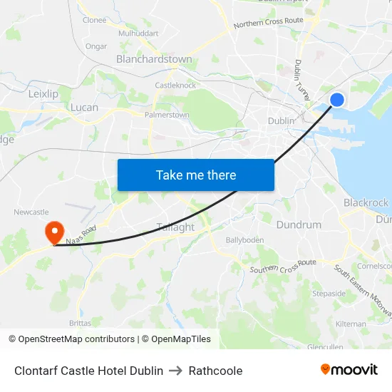Clontarf Castle Hotel Dublin to Rathcoole map