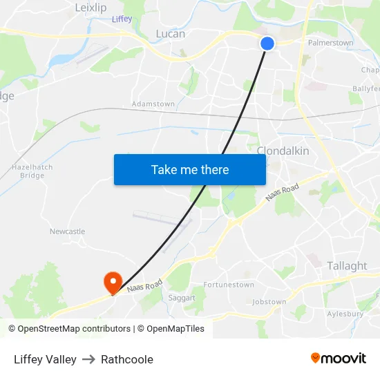 Liffey Valley to Rathcoole map