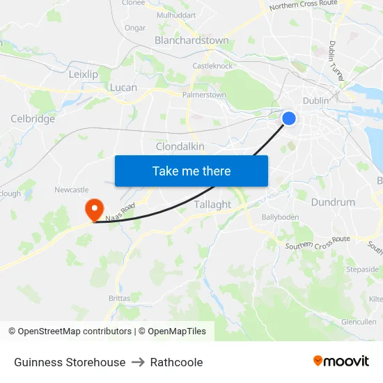Guinness Storehouse to Rathcoole map