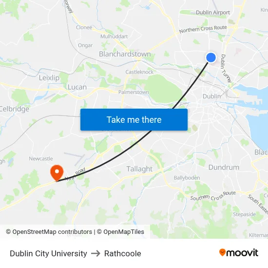 Dublin City University to Rathcoole map