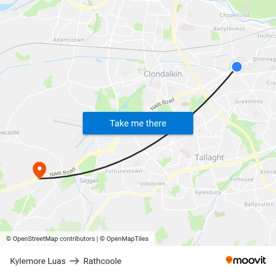 Kylemore Luas to Rathcoole map