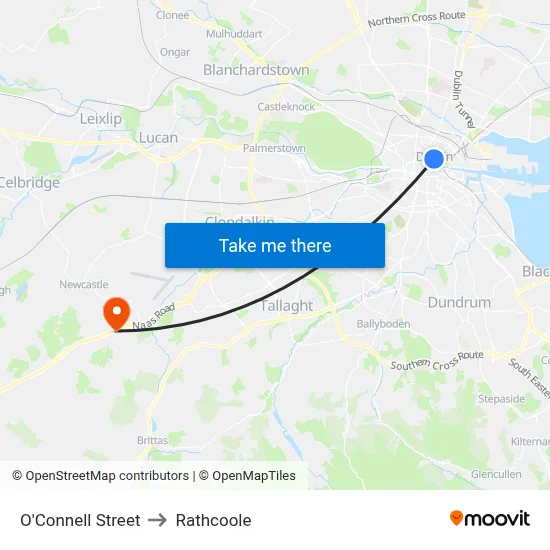 O'Connell Street to Rathcoole map