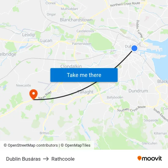 Dublin Busáras to Rathcoole map