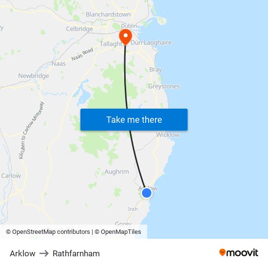 Arklow to Rathfarnham map
