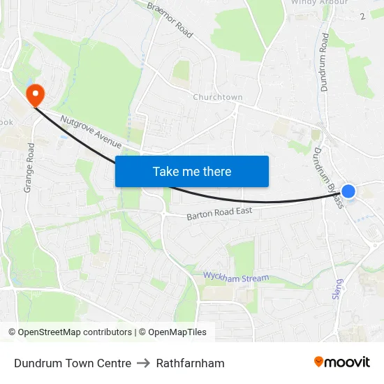 Dundrum Town Centre to Rathfarnham map