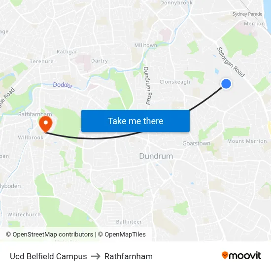 Ucd Belfield Campus to Rathfarnham map