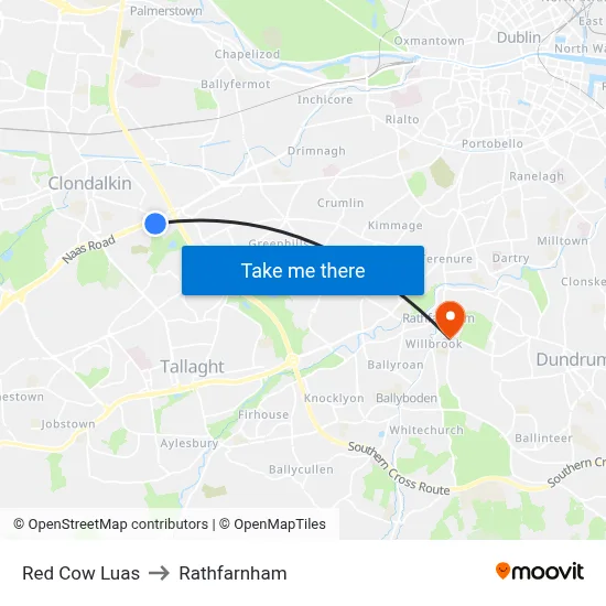 Red Cow Luas to Rathfarnham map