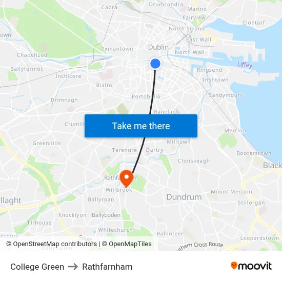 College Green to Rathfarnham map