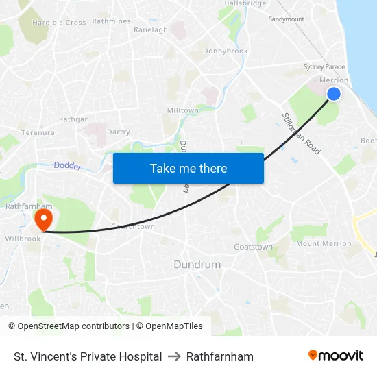 St. Vincent's Private Hospital to Rathfarnham map