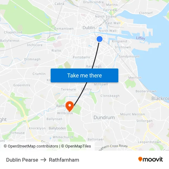 Dublin Pearse to Rathfarnham map