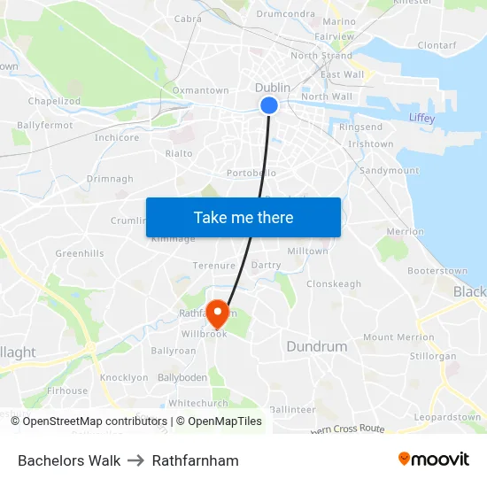Bachelors Walk to Rathfarnham map