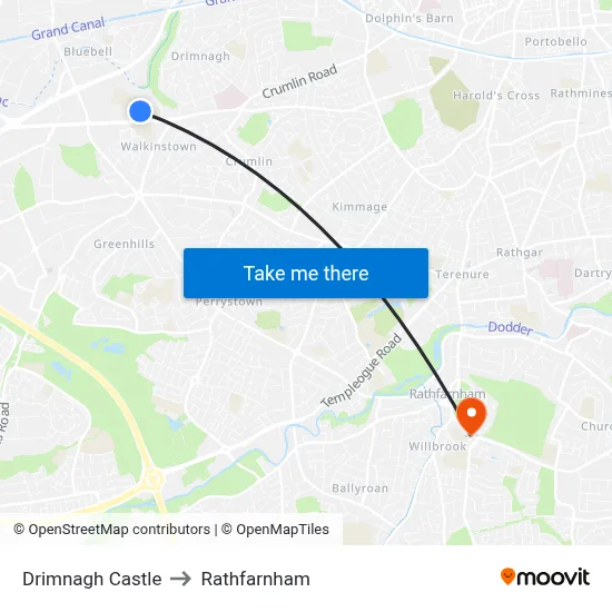 Drimnagh Castle to Rathfarnham map