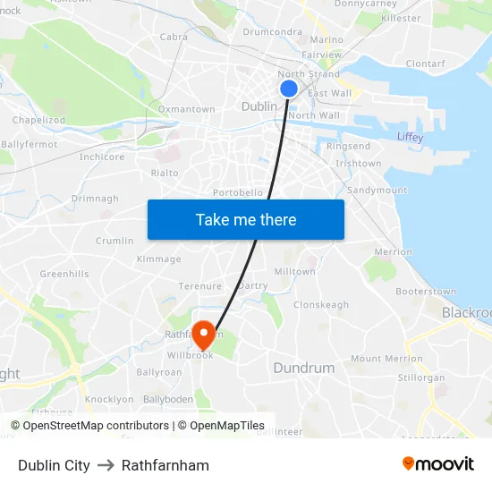 Dublin City to Rathfarnham map