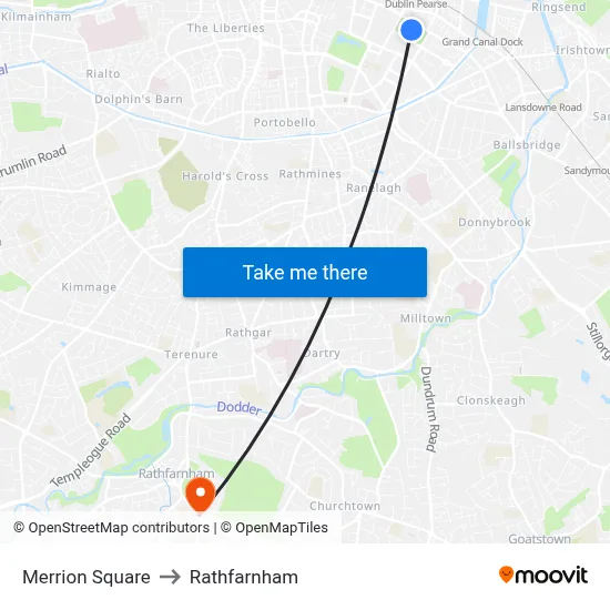Merrion Square to Rathfarnham map